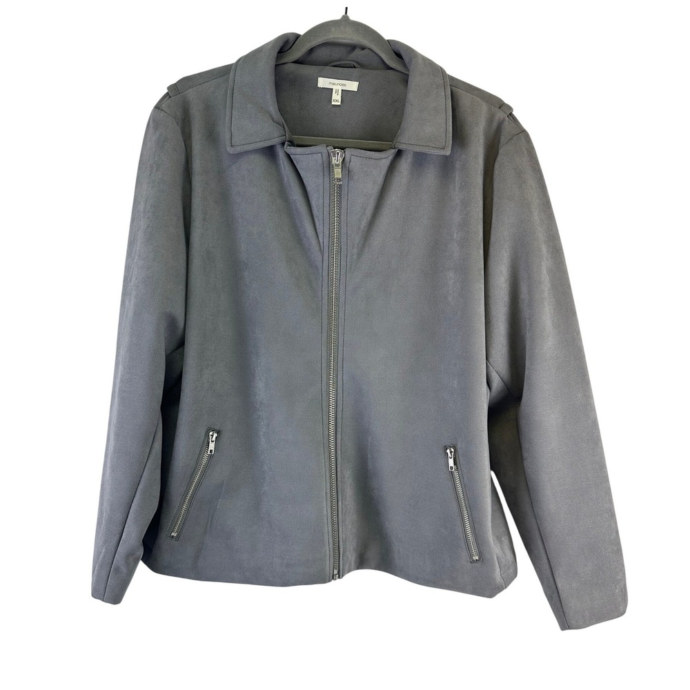 Maurices Faux Suede Jacket Grey Moto Minimalist Zippered Pockets Soft Women XXL